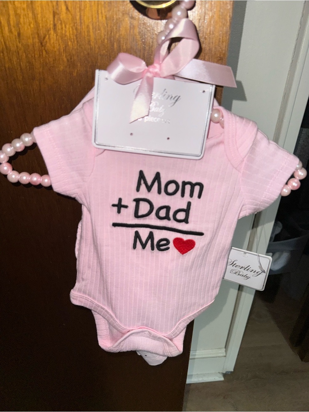 Pink 'Mom + Dad = Me' Baby Onesie Matching Set
